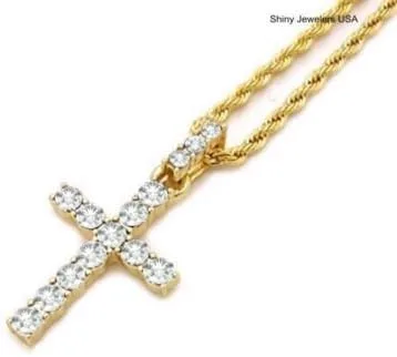 Miniatura 2 de Shiny Jewelers USA Collar de cadena cubana para hombre, diseño de micro cruz de oro