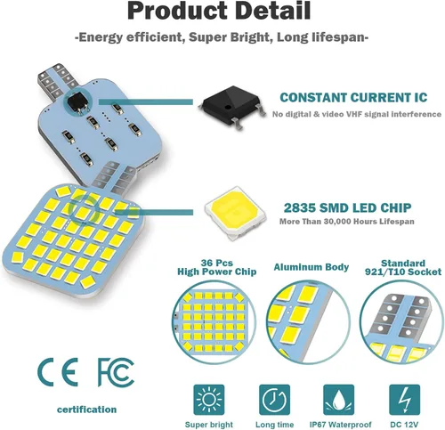 Miniatura 3 de 10 bombillas LED T10 921 922 912 194 para interior de caravana, bombillas LED superbrillantes, iluminación de repuesto 36-SMD 2835 6500K blanco frío