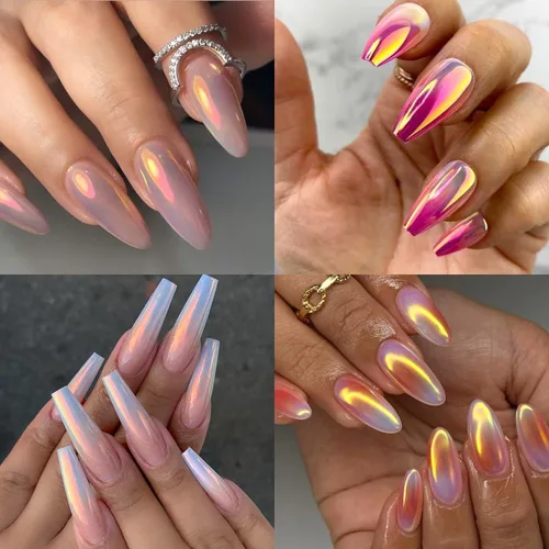 Miniatura 7 de 2 frascos de polvo de uñas cromado, rojo y dorado, aurora iridiscente, polvo de frotamiento fino cromado brillante, pigmento de efecto espejo