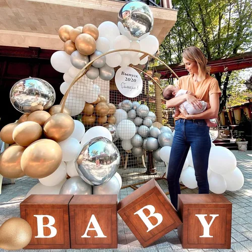 Miniatura 3 de Cajas de Baby Shower de Madera Decoraciones de Fiesta - 4 Bloques de Grano de Madera Marrón con Letras BABY Impresas, Fondo de Revelación de Género