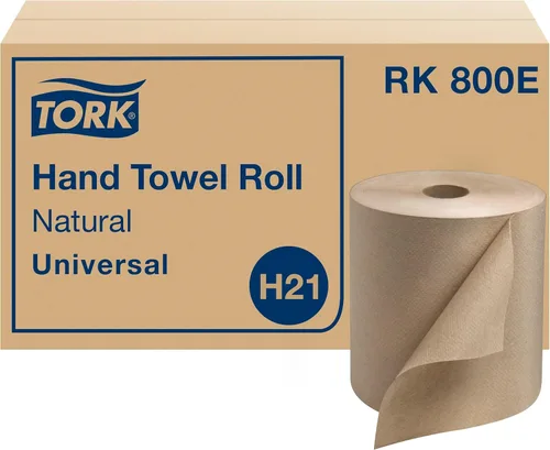 Tork Rollo de Toallas de Papel Natural – Rollo Universal para Manos, Toallas de Papel Natural con Tejidos Marrones hechas de 100% Fibra Reciclada, 6