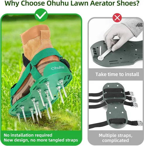 Miniatura 4 de Ohuhu Zapatos Aireadores de Césped para Hierba: Zapatos de Aireación de Instalación Gratuita con Pala de Acero Inoxidable, Sandalias Aireadoras