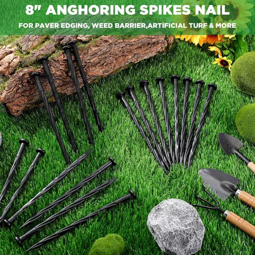 Miniatura 3 de Jetec 150 clavos de plástico negro de 8 pulgadas para bordes de paisaje, anclaje en espiral, clavos de jardín para adoquines, barreras de malezas