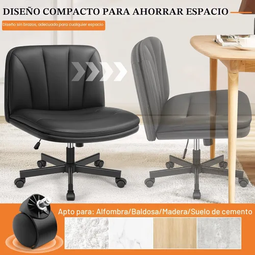 Miniatura 3 de FelixKing Silla Criss Cross con Ruedas, Silla de Oficina con Patas Cruzadas, Silla de Tocador de Escritorio Ancha sin Brazos con 2 Capas de Negro