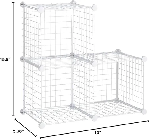 Miniatura 3 de Rubbermaid Juego de 3 cubos apilables de alambre de almacenamiento, fácil de montar, color blanco para armario/estantería/juguetes, organizador
