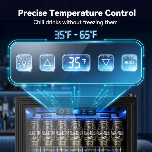 Miniatura 6 de Manastin Refrigerador de bebidas, refrigerador independiente para 120 latas con puerta de vidrio, estantes ajustables y pantalla digital de Negro