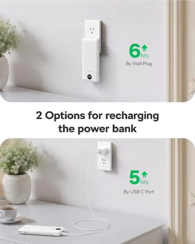 Miniatura 7 de VEGER Cargador portátil con enchufe de pared AC, cargador portátil delgado de 10000 mAh con cables incorporados, banco de energía USB C de 15W