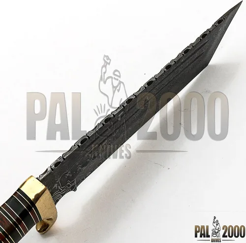 Miniatura 4 de Cuchillo de acero de Damasco hecho a mano personalizado de 15 pulgadas con mango de cuerno de búfalo hoja con funda, Sttm-9228, negro, marrón y gris
