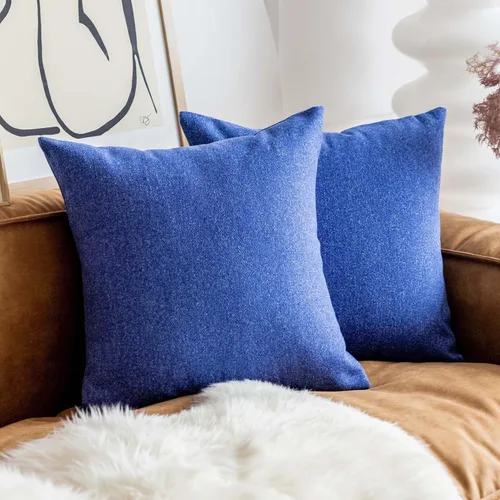 Miniatura 10 de Home Brilliant Fundas de almohada azules de 16 x 16 pulgadas para sofá, juego de 2 fundas de cojín de lino para cama, sofá, fundas de almohada