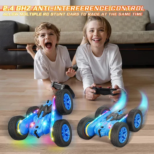 Miniatura 3 de Terucle Auto a control remoto, juguetes de acrobacias de autos a control remoto, tira de luces y faros mejorados, juguetes de doble cara giratoria