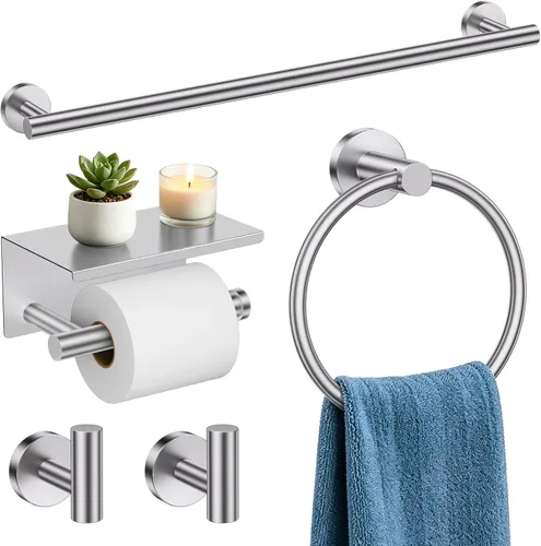 Miniatura 19 de TURS Juego de accesorios de baño de acero cepillado de 5 piezas, juego de barra de toalla de baño de acero inoxidable SUS304, kit de accesorios