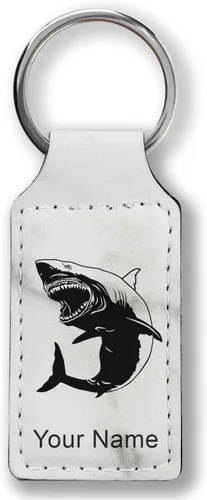 Miniatura 9 de Llavero rectangular, gran tiburón blanco, grabado personalizado incluido, Bambú