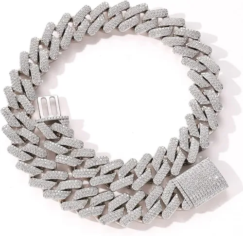 MLENS - Collar tipo cadena de eslabones cubanos de 0.787pulgadas, chapado en oro de 14 quilates, chapado en oro blanco y dorado, collar brillante