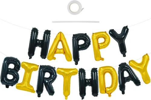 Miniatura 21 de TONIFUL Pancarta de Globos Negros de Feliz Cumpleaños de 16 Pulgadas con Letras de Papel de Aluminio Mylar, Cartel Banderín Reutilizable