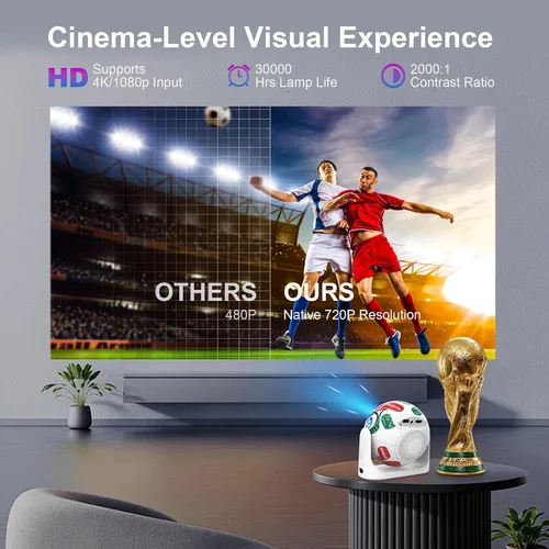 Miniatura 4 de Mini proyector con WiFi y Bluetooth, compatible con 4K, proyector portátil para exteriores con aplicaciones y altavoz, Keystone vertical automático