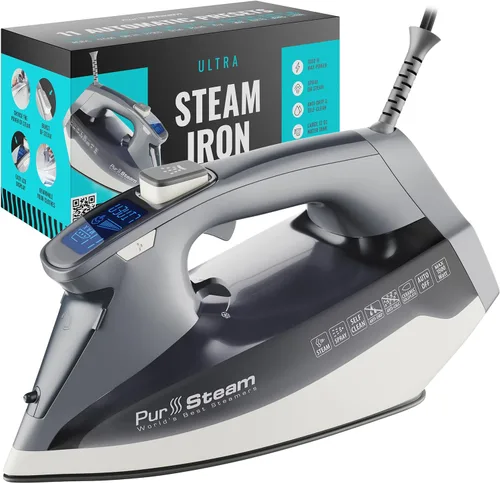 Miniatura 11 de Pursteam SteamBurst+ Plancha de vapor de 1750 W, suela de cerámica, vapor ajustable, ráfaga de vapor, autolimpiante, anticalco, antigoteo, potente