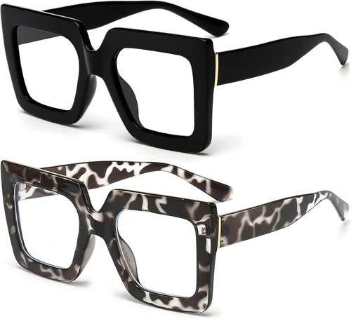 Miniatura 13 de Gafas de luz azul extragrandes para mujer, moda, gafas de computadora de lente cuadrada gruesa, sin receta, gafas negras, A1 negro