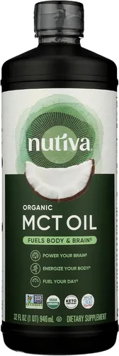 Nutiva - Aceite MCT orgánico, sin sabor, 32 oz, USDA orgánico, sin OMG, sin BPA, Aprobado Whole 30, vegano, sin gluten y keto, 14 g de MCT por