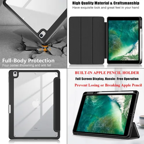 Miniatura 5 de Para Apple iPad de 9ª/8ª/7ª generación de 10.2 pulgadas (2021/2020/2019), cubierta trasera transparente de TPU a prueba de golpes