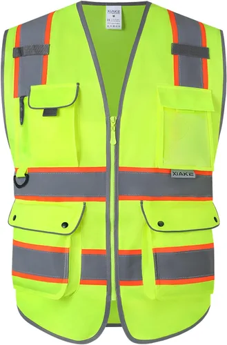 Miniatura 12 de XIAKE Chaleco de seguridad reflectante para hombres y mujeres, chaleco de alta visibilidad clase 2 con bolsillos, cumple con las normas ANSI Malla