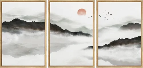Miniatura 94 de NWT Lienzo enmarcado para pared, juego de arte en acuarela pastel, bosque de montaña oscura, naturaleza silvestre, ilustraciones de arte moderno