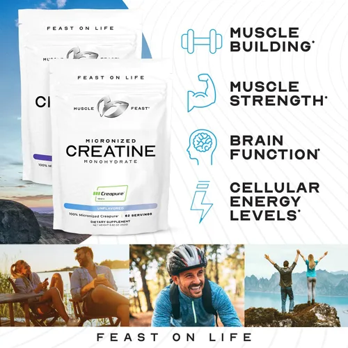 Miniatura 5 de Muscle Feast Creapure - Polvo de monohidrato de creatina micronizado Pre-entrenamiento o post-entrenamiento, premium Creatina para mujeres