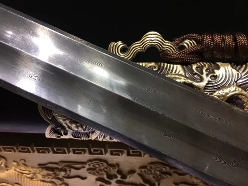 Miniatura 7 de Espadas chinas, Espada Rey Dragón Real, Hojas de acero de Damasco forjado, accesorios de latón, vaina de ébano, negro