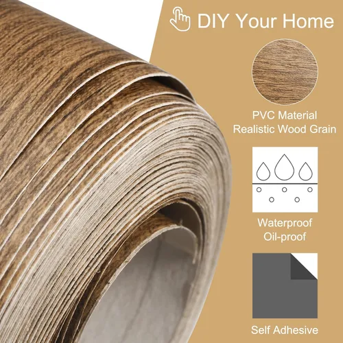 Miniatura 3 de uxcell Cinta de grano de madera, 1.97 pulgadas x 16.41 pies, adhesivo de papel de pared autoadhesivo para pared, esquina, mesa, puerta, sofá, Marrón