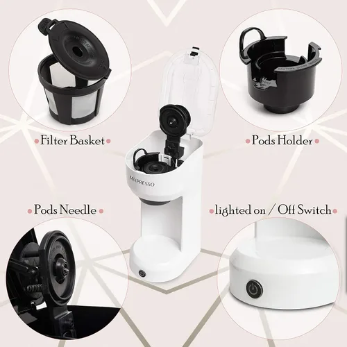 Miniatura 3 de Mixpresso Cafetera 2 en 1 de una sola porción para cápsulas K y café molido, máquina de café de una sola taza, mini cafetera de tamaño compacto