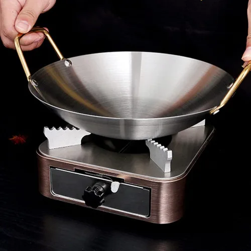 Miniatura 8 de GANAZONO Olla de acero inoxidable de acero inoxidable Wok Pan Sartén para saltear Sartén redonda de acero Sartén de wok chino Sartén de wok de acero