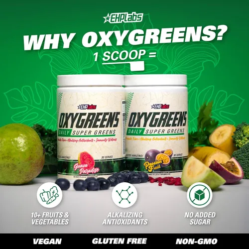 Miniatura 4 de EHP Labs OxyGreens Super Greens Powder - Superalimento de espirulina y clorella, jugo verde en polvo y suplementos de verduras con fibra prebiótica