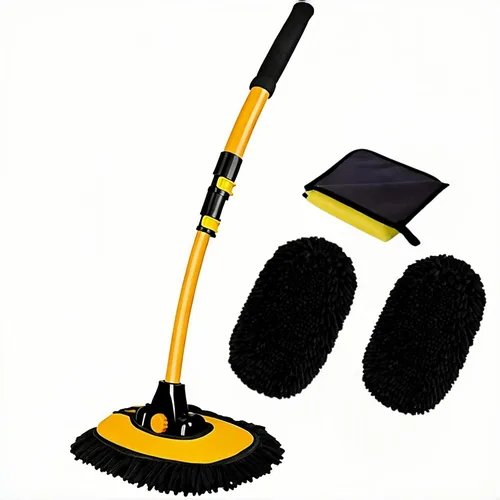 Miniatura 9 de BMLEI Cepillo de lavado de autos con mango largo, manopla de microfibra de chenilla, 1 cabezal de repuesto, poste de extensión de cepillo de rueda