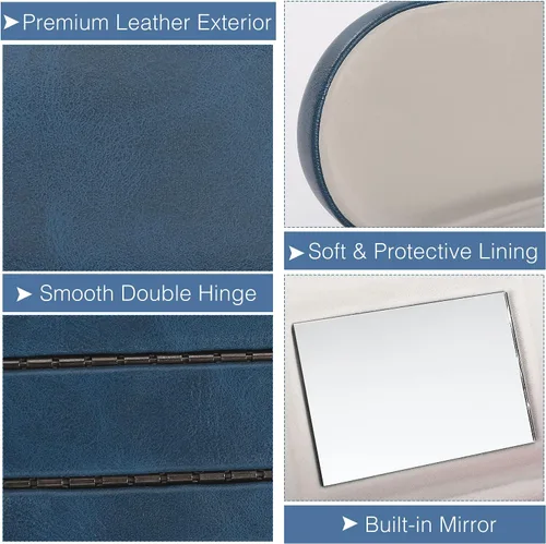 Miniatura 4 de MoKo Estuche Doble para Gafas, Estuche para Lentes de Contacto con Pinzas Removedoras con Espejo, 2 en 1 de Doble Cara Portátil, Caja Soporte Azul