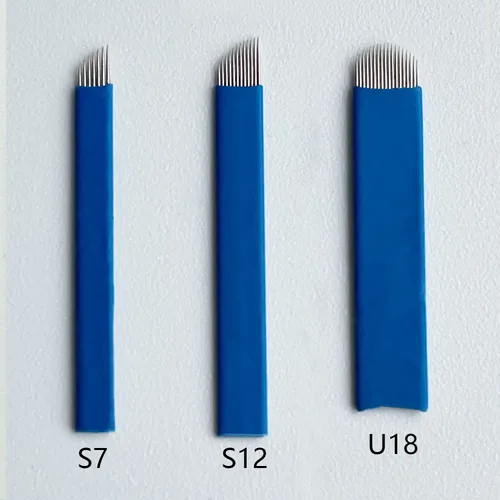 Miniatura 5 de S7 30 agujas de microblading con 0.008 in de diámetro, agujas de tatuaje manual de cejas de maquillaje permanente, hojas de microblading - azul 7