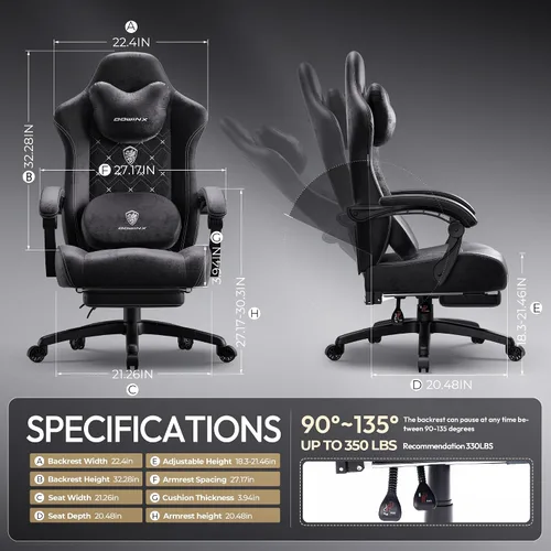 Miniatura 3 de Dowinx Silla de Juegos con Soporte Lumbar de Masaje con Calentamiento, Sillas de Tela Grandes y Altas para Adultos con Reposapiés, Silla de Juego