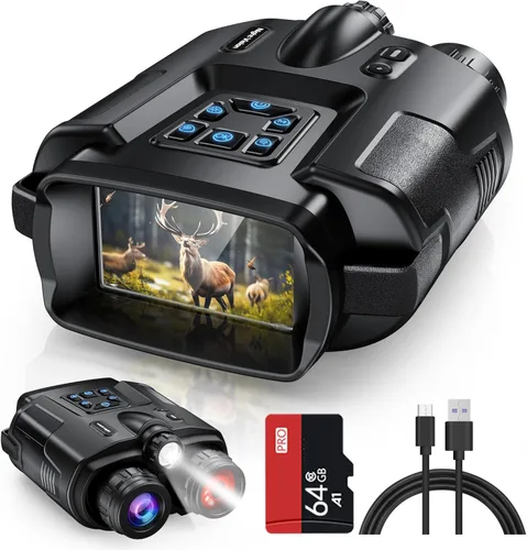 Diyimin Gafas de visión nocturna 4K para adultos, prismáticos infrarrojos de visión nocturna de 2000 pies con luz táctica, zoom digital 8X para
