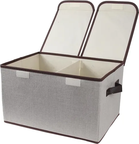 Caja de almacenamiento plegable de tela, 16.5 x 11.8 x 9.8 pulgadas (largo x ancho x alto), con doble tapa y divisores, organizador grande para el