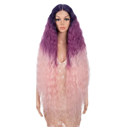 Miniatura 15 de Style Icon Pelucas de Encaje Frontal de 41" Largas Onduladas Sintéticas con Baby Hair Ombre Marrón Claro Estilo Bohemio Semi Atadas a Mano Densidad