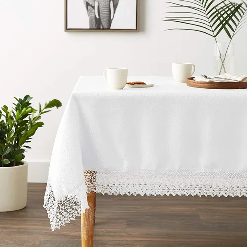 Miniatura 4 de Violet Linen Legacy - Diseño adoquinado de macramé, borde de encaje de macramé, jacquard de poliéster, blanco, 52 x 70 pulgadas, con capacidad