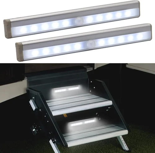 CCBASEBALL Luces de paso para RV activadas por movimiento, tira de luz LED de 10 ledes con sensor de movimiento operada por batería, luz nocturna