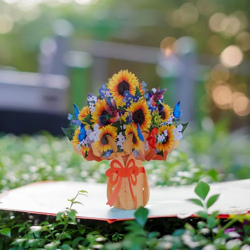 Miniatura 3 de CUTE POPUP Tarjeta de girasol desplegable 3D para ella, diseño de ramo de girasoles, cumpleaños, día de la madre, aniversario, día de San Valentín