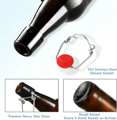 Miniatura 5 de YEBODA Botellas de cerveza de vidrio ámbar de 16 onzas para elaboración casera con tapas abatibles, caja de 6