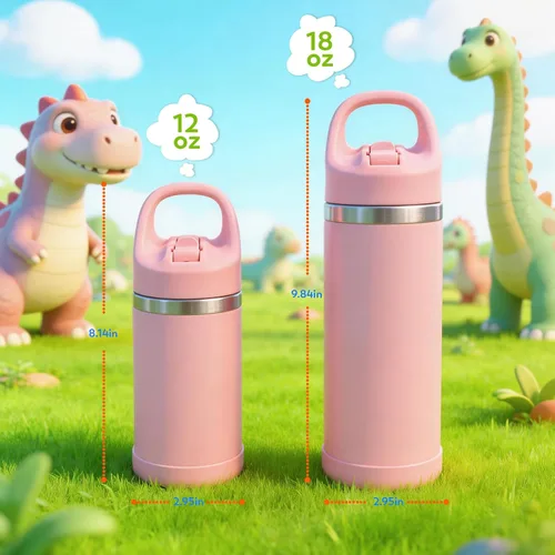 Miniatura 9 de Hydraful Botella de agua para niños de 12 onzas con tapa de pajilla, botella de acero inoxidable aislada al vacío, botella de agua deportiva sin BPA