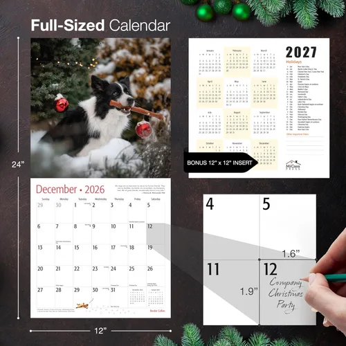 Miniatura 5 de MICASA PRESS Border Collies - Calendario de pared 2026 de 12 meses 12 x 24 pulgadas abierto Papel grueso y resistente Regalo Lindo