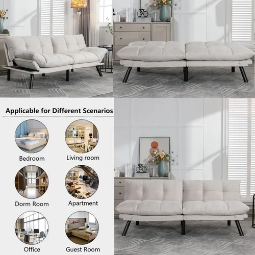 Miniatura 5 de Sofá cama futón, sofá futón plegable convertible, sofá pequeño transpirable para estudio compacto en sala de estar y dormitorio, oficinas, sofá Beige