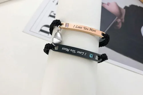 Miniatura 6 de MPRAINBOW Pulsera personalizada a juego para parejas, con nombre personalizado, palabras de promesa, grabadas, pulseras de relación de atracción