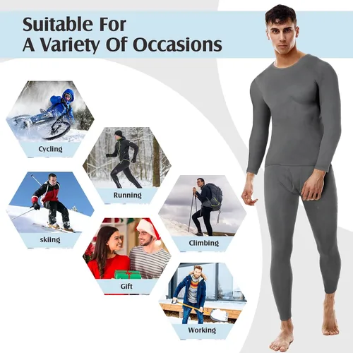 Miniatura 7 de Patelai 3 conjuntos de ropa interior térmica para hombre, capa base larga con forro polar para invierno clima frío