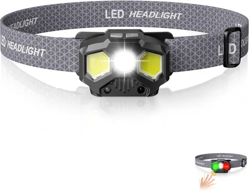 HOKOILN Linterna frontal recargable de 1400 lúmenes, lámpara LED roja verde blanca para caza y pesca, faro con sensor de movimiento con 14 modos,