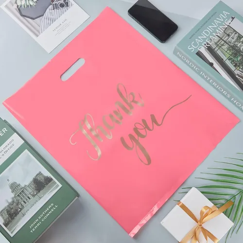 Miniatura 7 de ZORRITA Paquete de 100 bolsas de agradecimiento para pequeñas empresas, bolsas de plástico de 15 x 18 pulgadas con asas, bolsa de mercancía al por