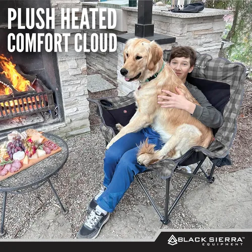 Miniatura 3 de Silla de camping con calefacción de forro polar Black Sierra para adultos, asiento exterior extra grande con acolchado suave, soporta 400 libras